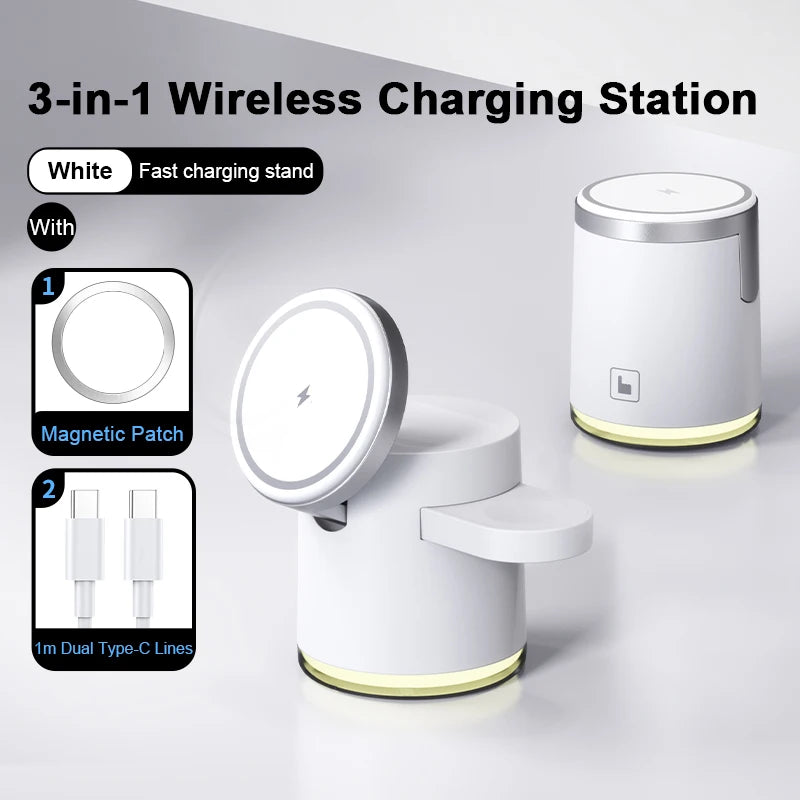 2025 New Qi2 Wireless Charger 3-in-1 Fast Charging Station Stand Folding Holder for iPhone 16 15 14 Pro Max Airpods Apple Watch