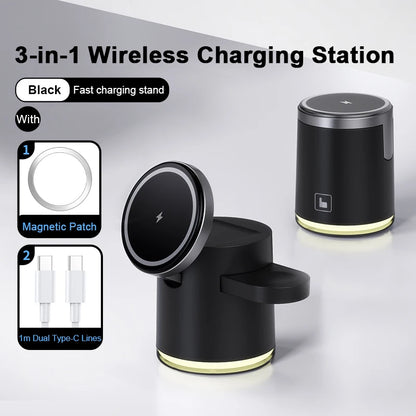 2025 New Qi2 Wireless Charger 3-in-1 Fast Charging Station Stand Folding Holder for iPhone 16 15 14 Pro Max Airpods Apple Watch